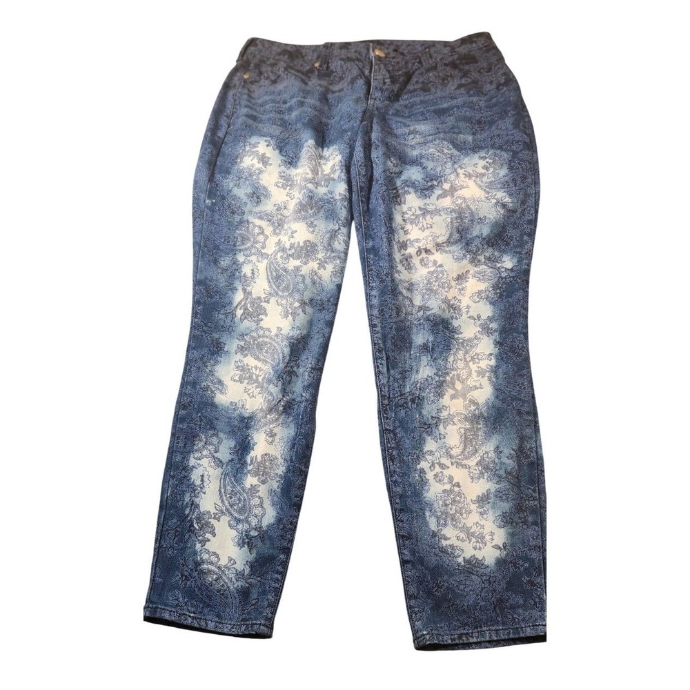 Bandolino Lisbeth Crop Jeans Womens 6 Blue Paisley Print Mid‎ Rise Denim Stretch